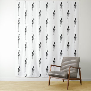 Tapete De Parede Música Motif Derretendo Treble Clef Preto e Branco