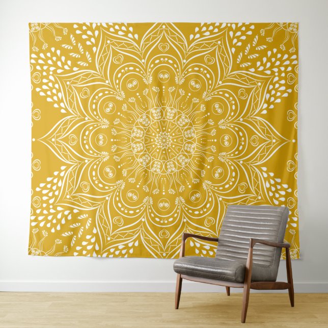 Tapete De Parede Mustard Yellow Boho Mandala (In Situ (Horizontal))