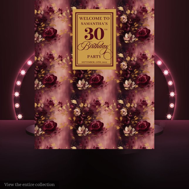 Tapete De Parede Na moda Blush Burgundy - Partido aniversário de 30 (Stylish Blush Burgundy Gold 30th Birthday Party Tapestry )