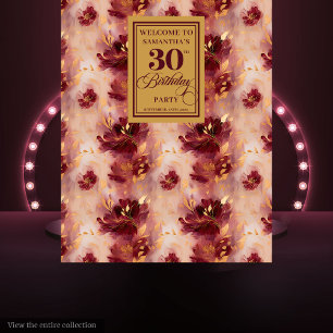 Tapete De Parede Na moda Burgundy Blush Dourada aniversário de 30 a
