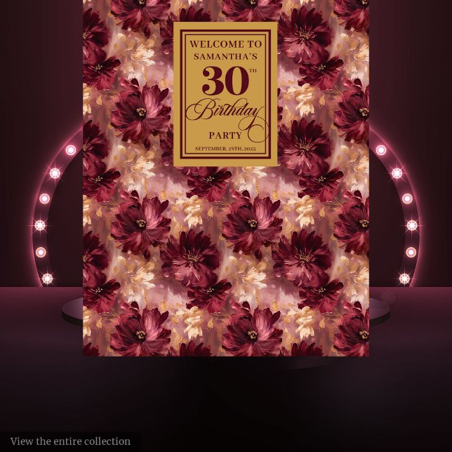 Tapete De Parede Na moda Burgundy Blush Dourado Boho aniversário de (Stylish Burgundy Blush Gold Boho 30th Birthday Tapestry)