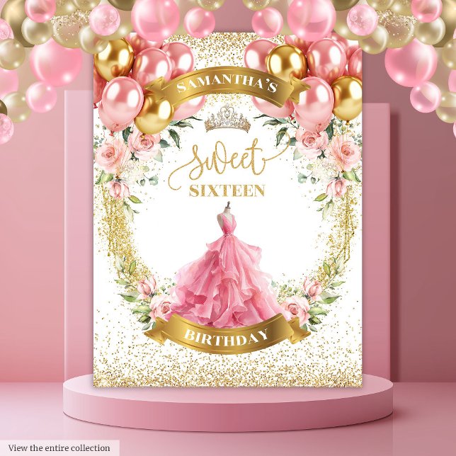 Tapete De Parede Na moda Doce 16 Rosas de Blush de Fundo Dourados (Stylish Sweet Sixteen Backdrop Blush Roses Gold Glow)