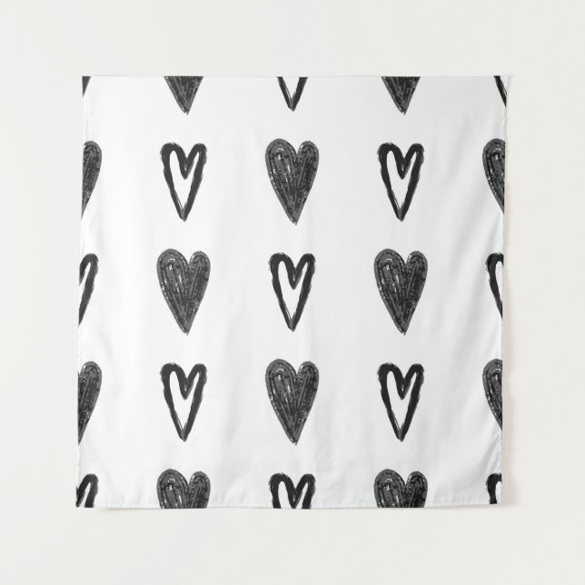 Tapete De Parede Na moda gráfico com corações. Blac (Frente)