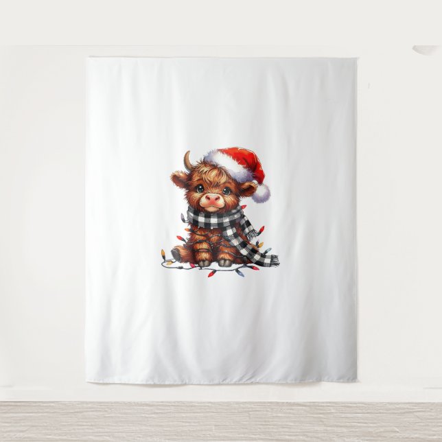 Tapete De Parede Natal Luzes de Highland Vaca Bebê Natal (Frente)