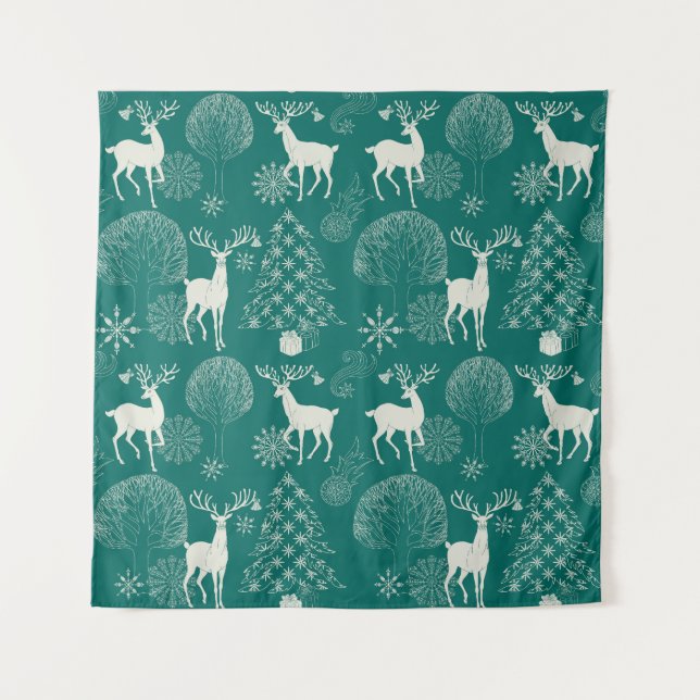 Tapete De Parede Natal vermelho festivo, floresta de inverno. (Frente)