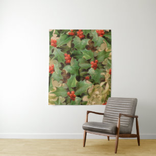 Tapete De Parede natal vintage Holly Trabalho de arte Impressão Ev