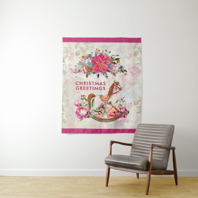 Tapete De Parede Natal Vitoriano do Cavalo Rocking e Poinsettia (In Situ)