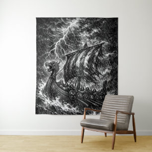Tapete De Parede Navio Viking no Temporal — Ink Saga Art