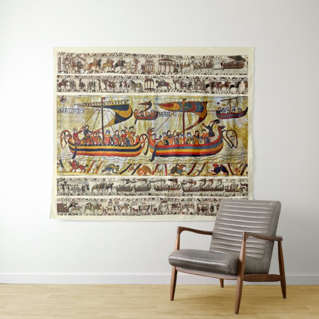 TAPETE DE PAREDE NAVIOS VIKING BAYEUX TAPESTRY 1066 (In Situ (Horizontal))