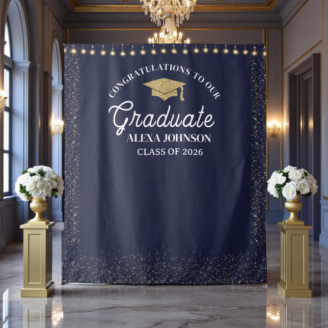 Tapete De Parede Navy Blue Class Of 2026 Graduation Backdrop (Criador carregado)