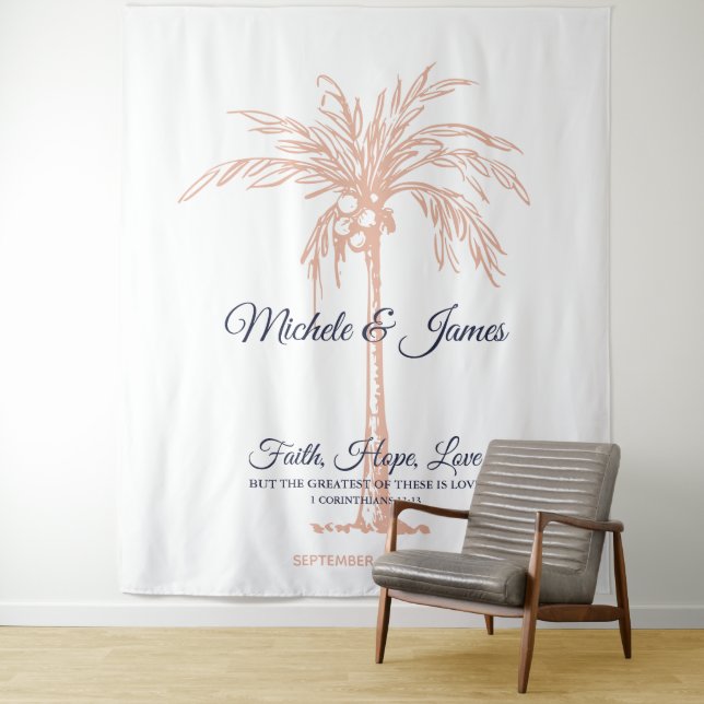 Tapete De Parede Navy Blue Rose Gold Palm Tree Wedding Backdrop (In Situ)
