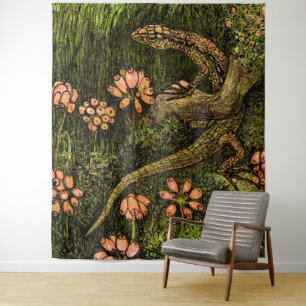 Tapete De Parede Neerlandês Art Nouveau Lizard e flores selvagens