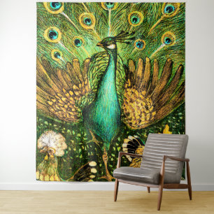 Tapete De Parede Neerlandês Art Nouveau Peacock e Galinhas
