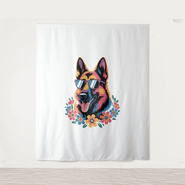 Tapete De Parede Neon German shepherd com óculos de sol (Frente)