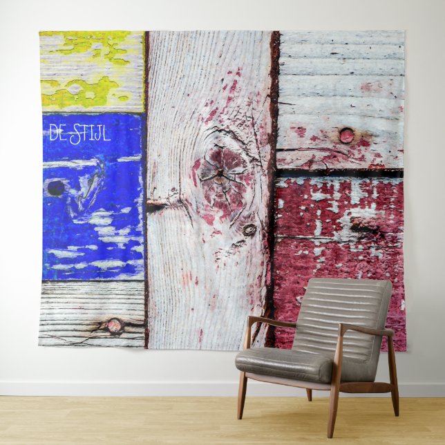 Tapete De Parede Neoplasticismo engraçado estilo de arte em madeira (In Situ (Horizontal))