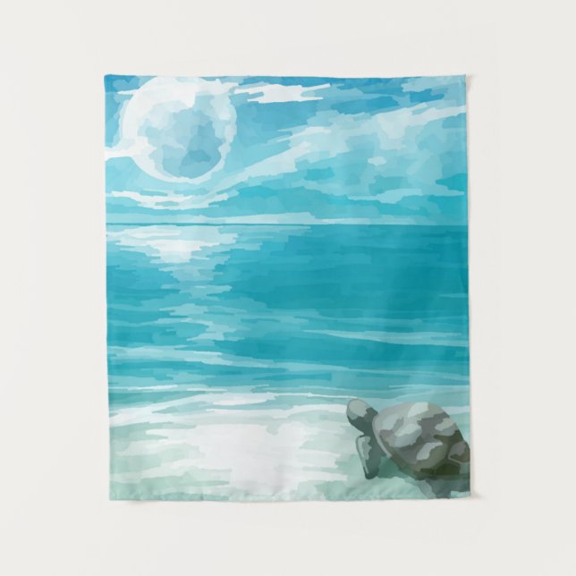 Tapete De Parede Nidificação de Tartaruga do Mar de Cores Aquáticas (Frente)