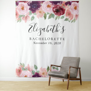 Tapete De Parede Noiva de Borgonha com Aquarela Floral para Despedi