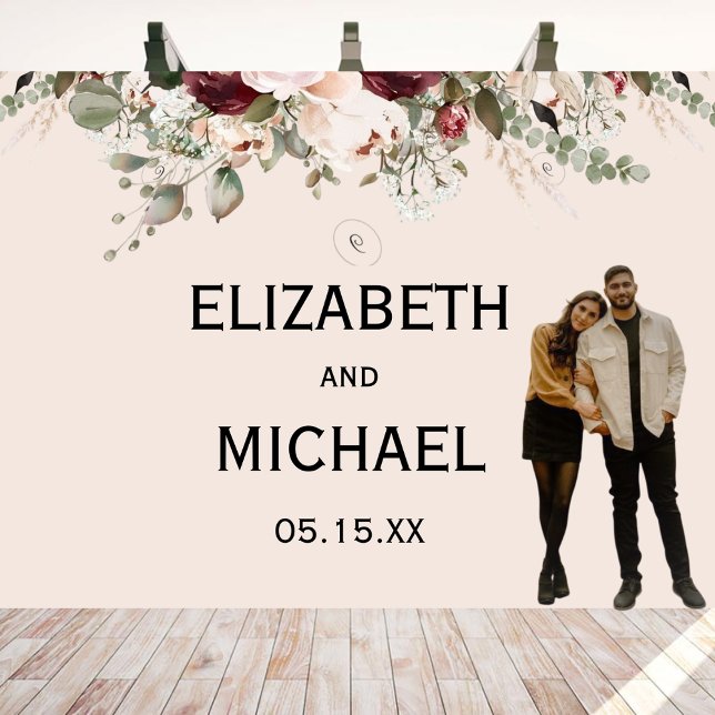 Tapete De Parede Noiva de Floral Burgundy e Blush aquarela (Criador carregado)