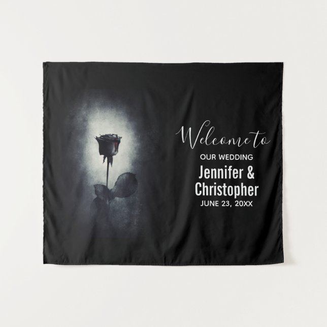 Tapete De Parede Noiva Preta Rosa Gótica Sangrando Macabro Casament (Frente (Horizontal))
