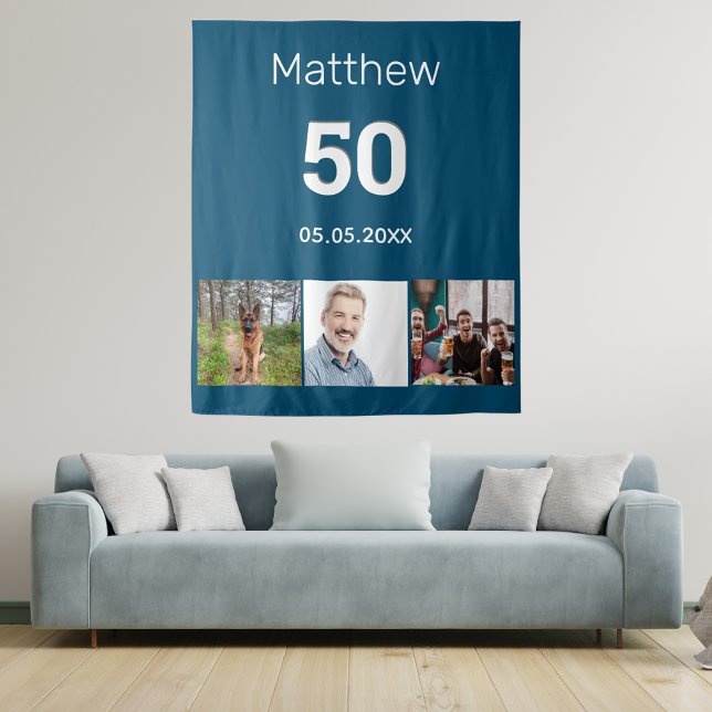 Tapete De Parede Nome de foto azul de festa de aniversário homem (Criador carregado)