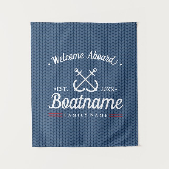 Tapete De Parede Nome do barco náutico Lã azul personalizada de inv (Frente)