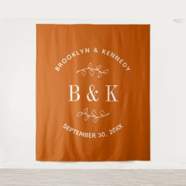 Tapete De Parede Nome do Casal de Casamento Botânico Floral Laranja