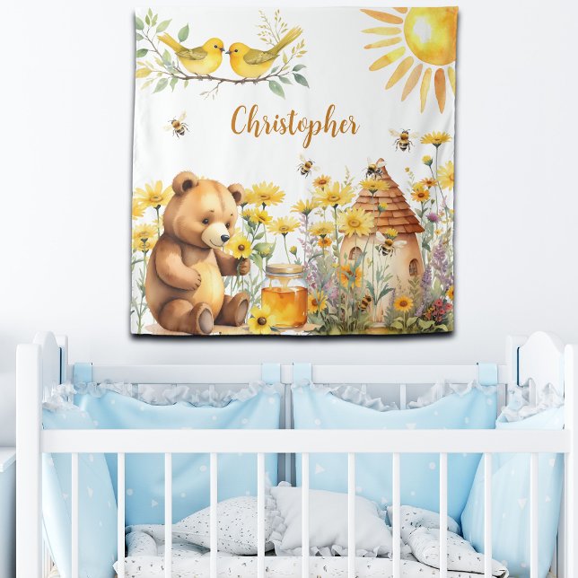 Tapete De Parede Nome Personalizado Abelhas de Mel Fundo do Urso de (Criador carregado)