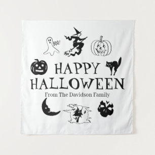 Tapete De Parede Nome personalizado do Dia das Bruxas Negro Decor B