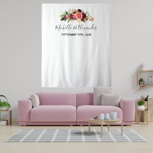 Tapete De Parede Nomes florais rosa em casamento branco