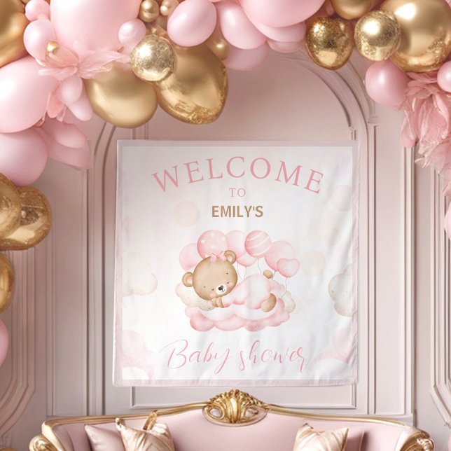 Tapete De Parede Nós podemos esperar Chá de fraldas garota sinal de (We Can Bearly Wait Girl Baby shower welcome sign Tapestry)