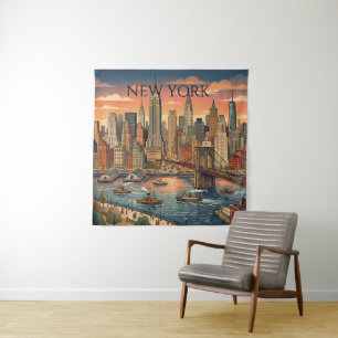 Tapete De Parede Nova York Skyline Viagem Arte Vintage