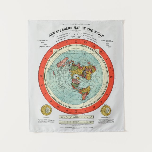 Tapete De Parede Novo mapa padrão da Terra plana mundial (Frente)