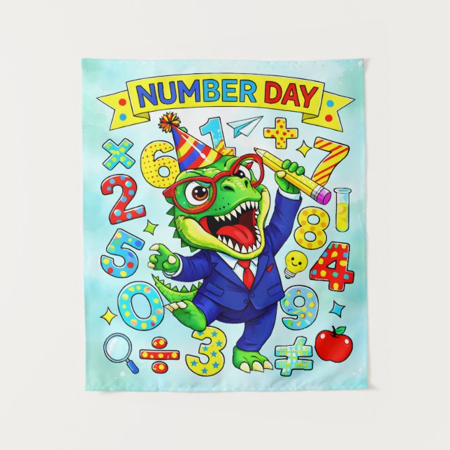 Tapete De Parede Number Day Dinosaur Math Design for Kids (Frente)