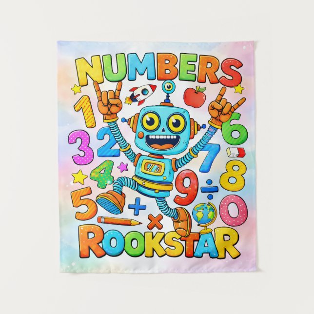 Tapete De Parede Numbers Rockstar Cute Robot Math Design (Frente)