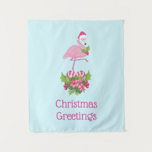 Tapete De Parede O Flamingo Rosa no Natal do Whimsical