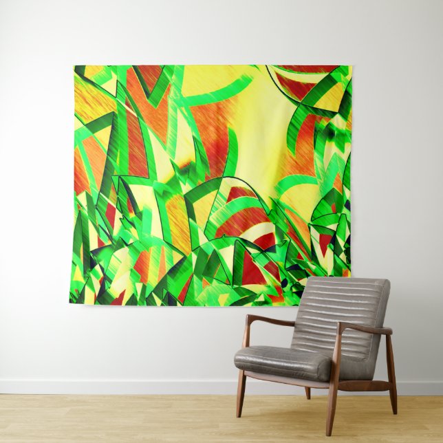 Tapete De Parede O verde listra sobre a imagem vermelha com garoa (In Situ (Horizontal))