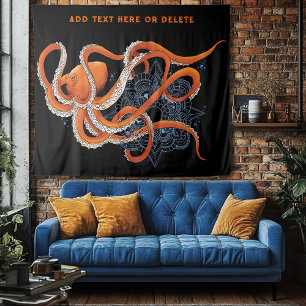 Tapete De Parede Octopus Orange Mandala Blue