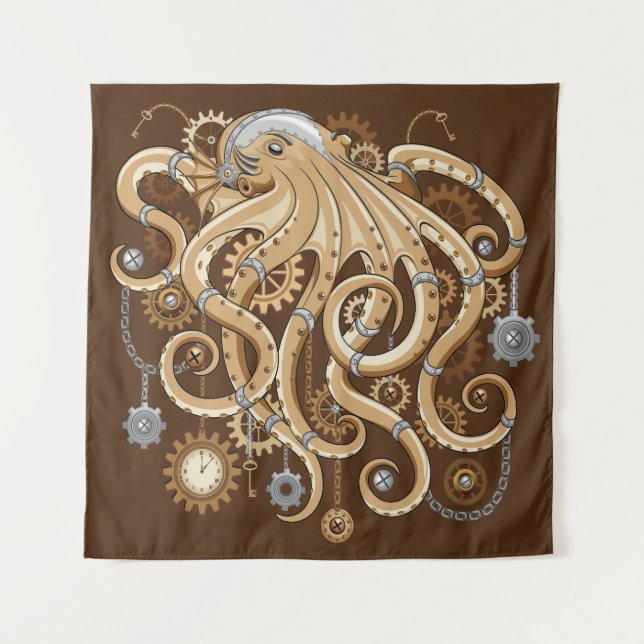 Tapete De Parede Octopus Steampunk Surreal Style Machine (Frente)