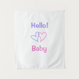 Tapete De Parede Olá bebê rosa roxo coração nome aquarela boho