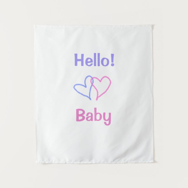 Tapete De Parede Olá bebê rosa roxo coração nome aquarela boho (Frente)