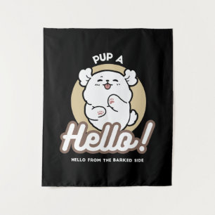 Tapete De Parede Olá do Lado Barrado - Design de Cachorro Bonito