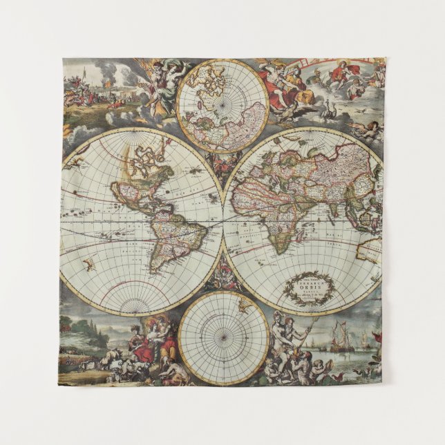 Tapete De Parede Old map of world hemispheres. Created by Frederick (Frente)
