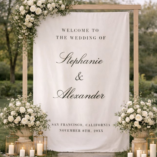 Tapete De Parede Old Money Custom Fabric Wedding Welcome Sign (Criador carregado)