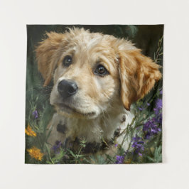 Tapete De Parede Olhar da Flor Silvestre Cachorrinho Dourado