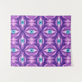 Tapete De Parede Olhos Azuis Quirky No Padrão Roxo Místico