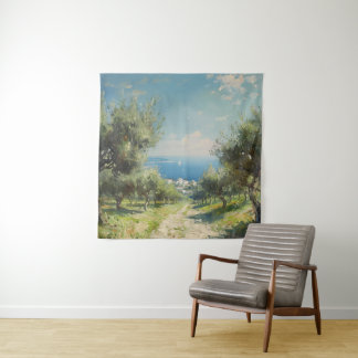 Tapete De Parede Olive Grove with Coastal Village and Sea