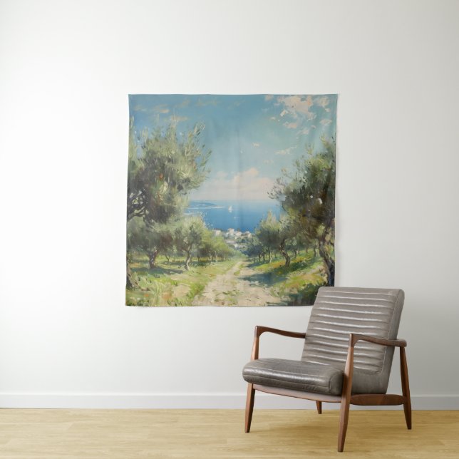 Tapete De Parede Oliveira com Vila Costeira e Mar (In Situ)