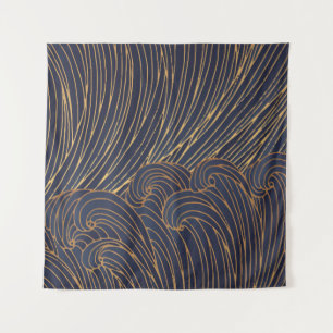 Tapete De Parede Ondas minimalistas, arte da linha de montanha.
