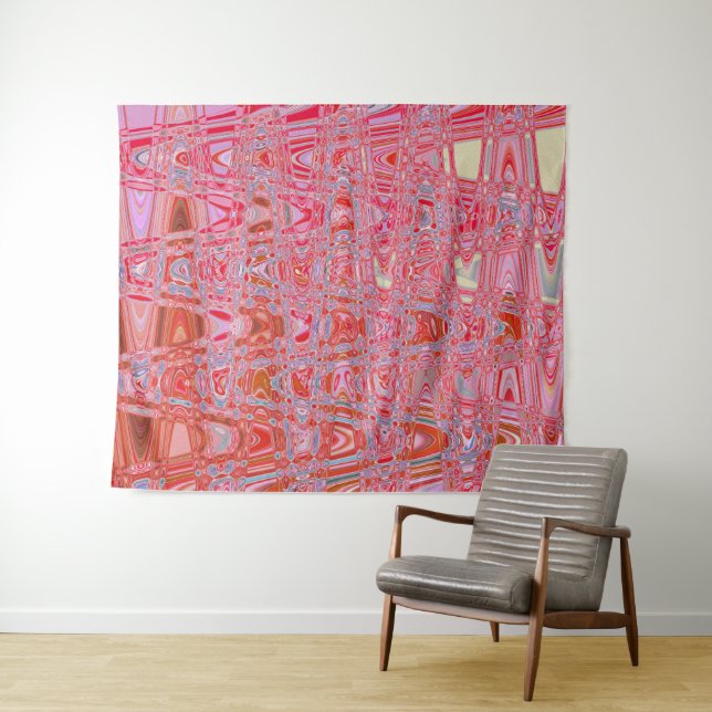 Tapete De Parede Ondas Zigzag Retro Frias em Vermelho e Rosa (In Situ (Horizontal))