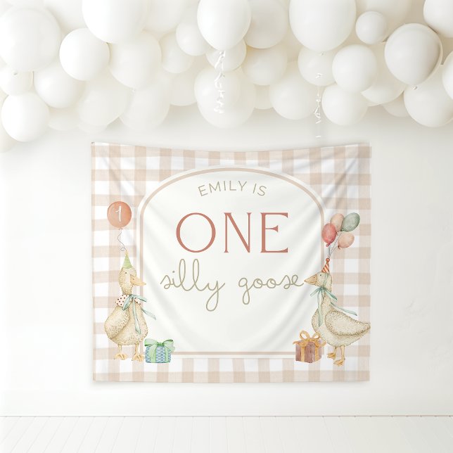 Tapete De Parede One Silly Goose Birthday Personalized Banner (Criador carregado)